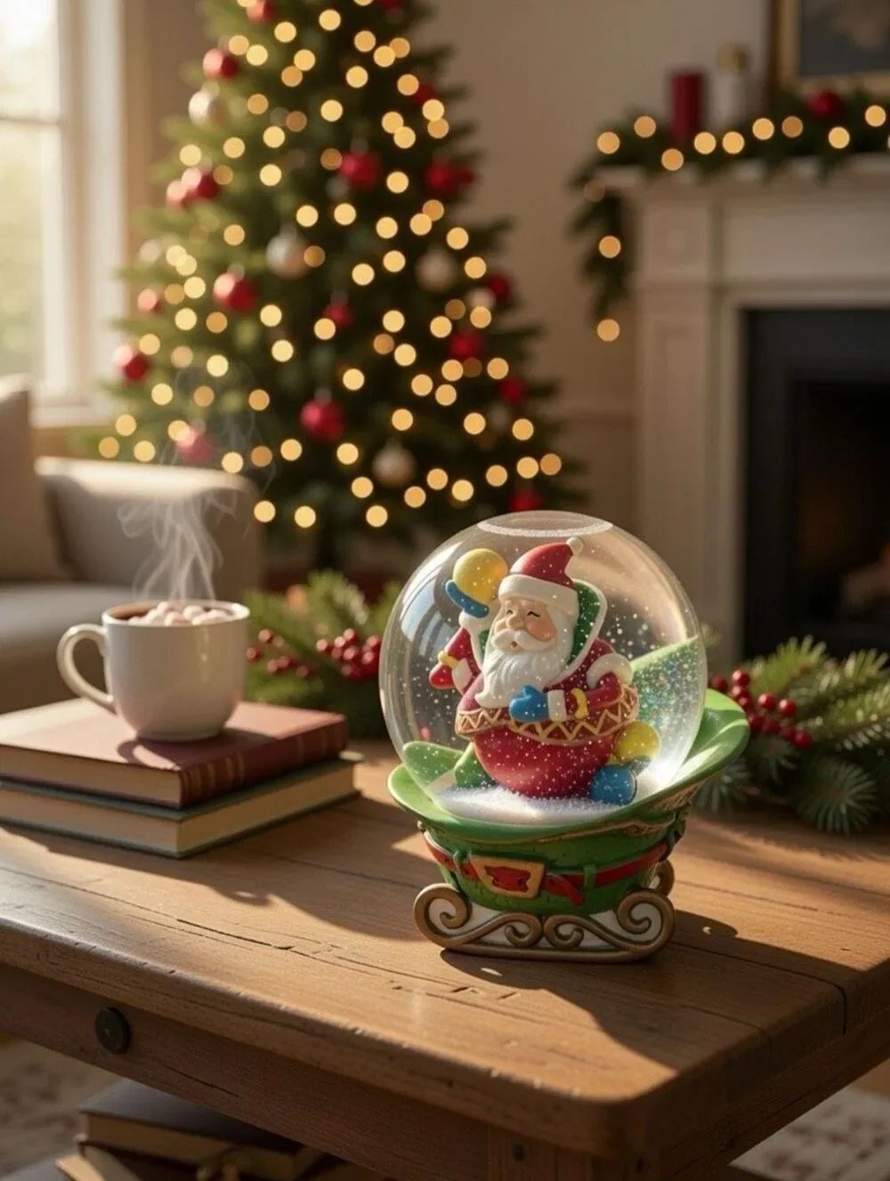 CHRISTMAS SANTA CLAUS SNOW GLOBE WIND UP Plays Music.Santa Claus Is Coming, Used